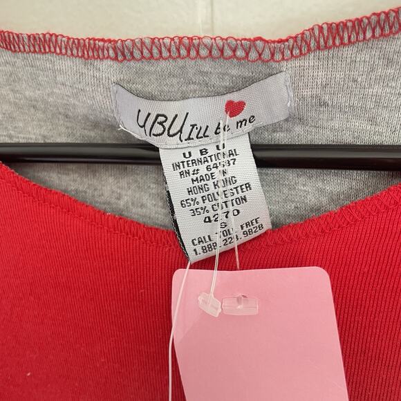 Y2K UBU Red Tank Top Sleeveless Knit Tee Contrast Hem Minimalist Streetwear S - Picture 3 of 7